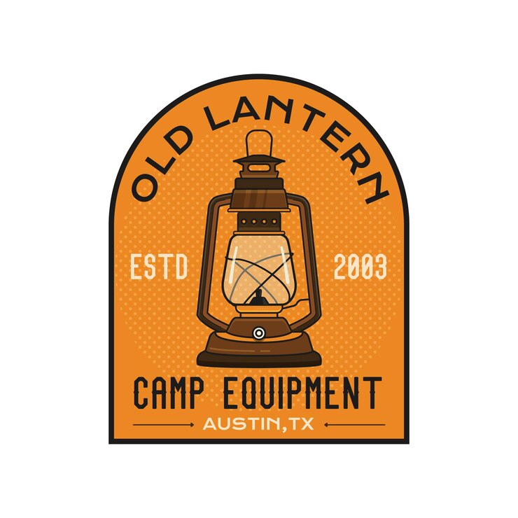 Vector insignia de logotipo de camping vintage con diseño de temática salvaje que incluye linterna retro etiqueta de viaje de vector de stock aislada