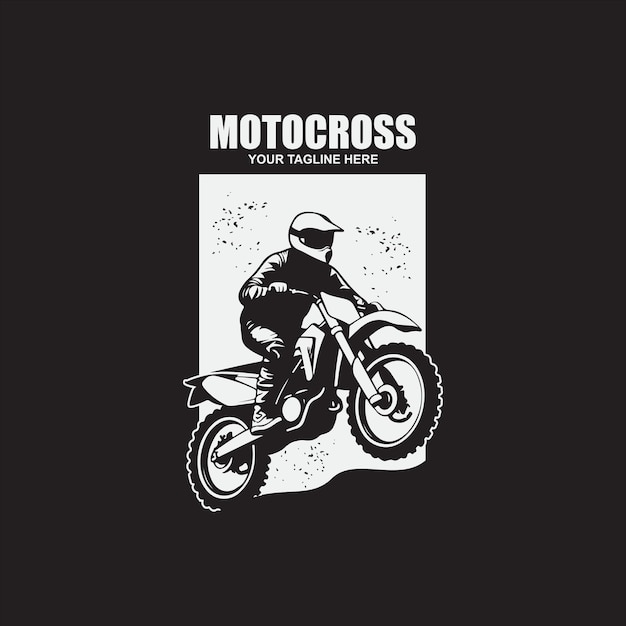 Insignia de logotipo de estilo libre de motocross con vector de símbolo de bosque y montaña