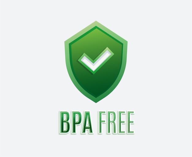 Insignia de logotipo libre de bpa verde con icono de texto y escudo