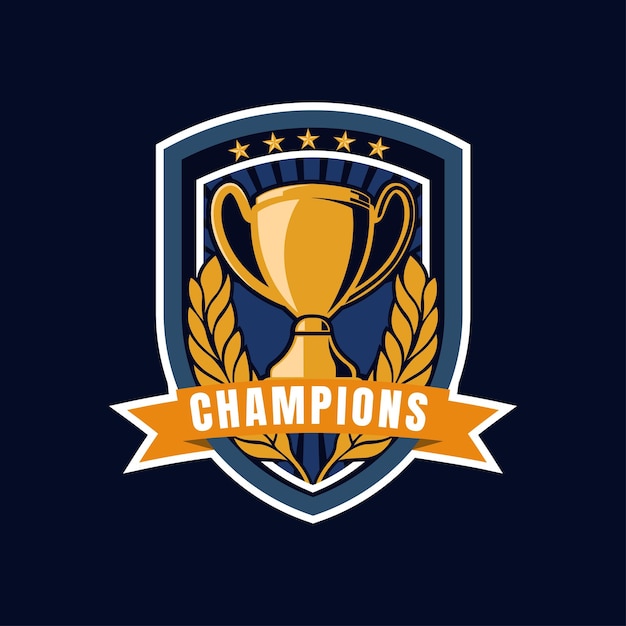 Insignia del logotipo de la Liga de Campeones con el trofeo con cintas