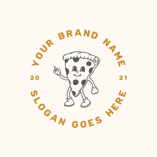 insignia del logotipo de la mascota retro de pizza