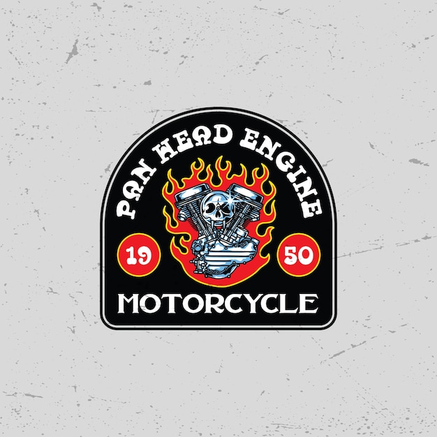 Vector insignia del logotipo de la motocicleta engine fire con estilo retro vintage