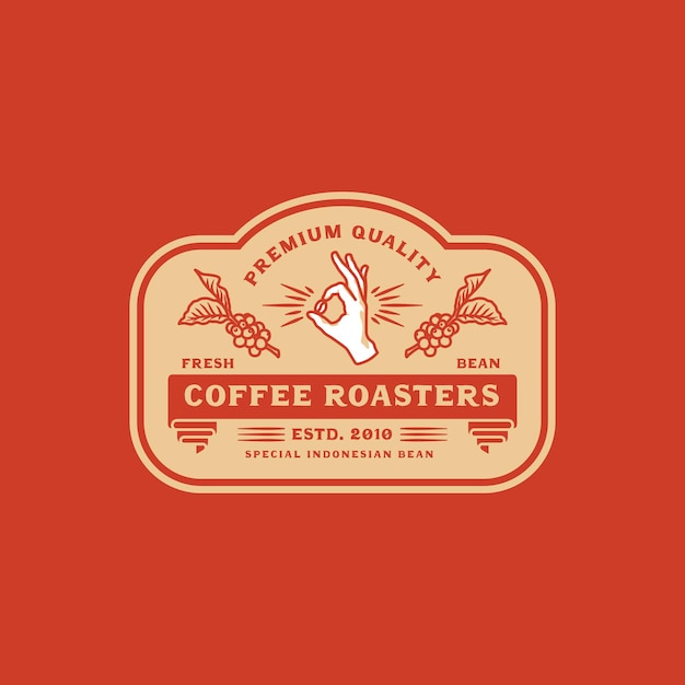 Insignia del logotipo de la tienda de café con cerveza manual vintage dibujada a mano