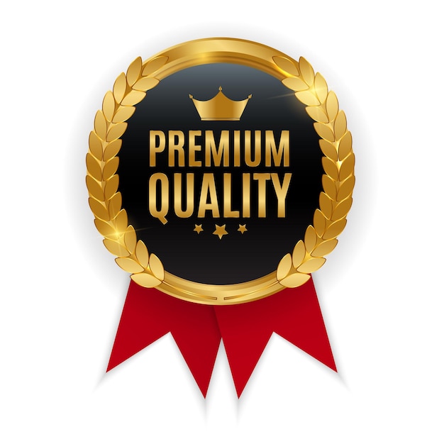 Insignia de medalla de oro de primera calidad. Sello de etiqueta aislado