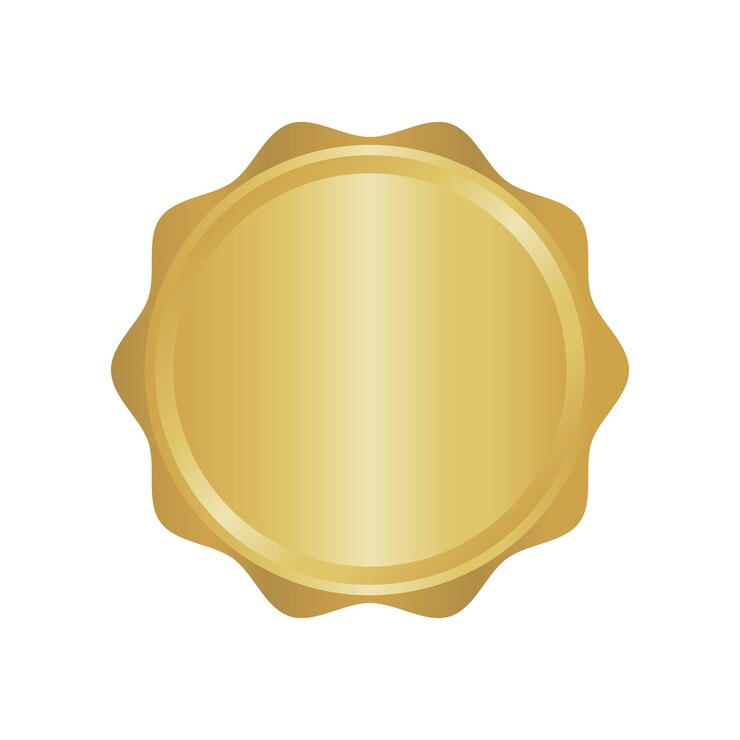 Insignia de metal de círculo dorado moderno, etiquetas y elementos de diseño. Ilustración vectorial.