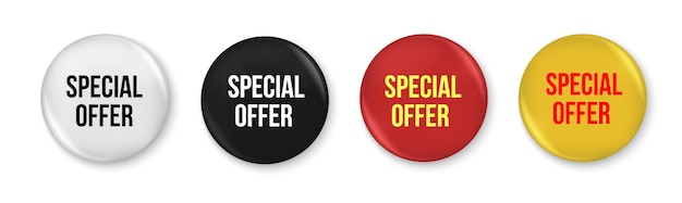 Insignia de oferta especial en rojo, amarillo, negro y blanco para promociones, descuentos y marketing