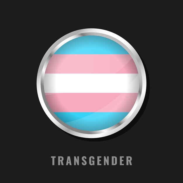 Insignia de Orgullo Transgénero con rayas azules, rosas y blancas en un diseño metálico circular que simboliza la visibilidad y la inclusión de la identidad