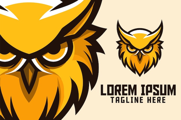 Insignia de pájaro nocturno Logotipo de mascota de búho dorado