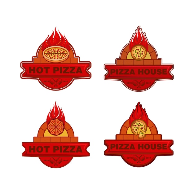 Insignia de pizza retro vintage Ilustración de vector de logotipo de pizza caliente