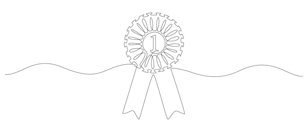 Insignia del premio 1st rosette stamp en un dibujo de línea continua producto de calidad premium y concepto de alta garantía o logotipo y divisor en estilo lineal simple ilustración de vector de doodle de trazo editable