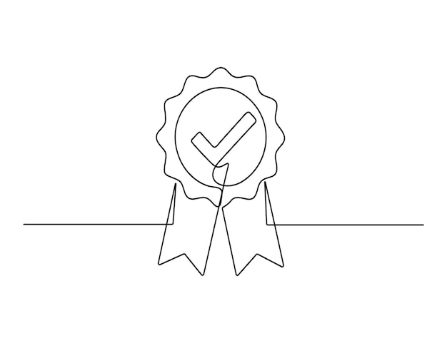 Insignia de premio en una ilustración vectorial de dibujo de línea continua