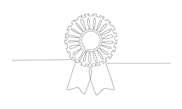 Insignia de premio rosette stamp con cinta en un dibujo de línea continua producto de calidad premium y concepto de alta garantía o logotipo y divisor en estilo lineal simple ilustración de vector de doodle