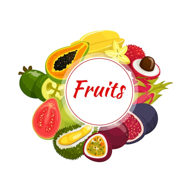 Insignia redonda de frutas tropicales exóticas