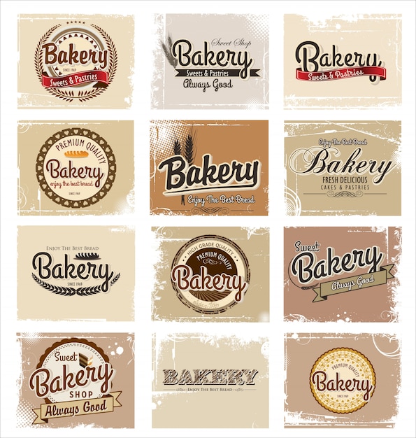 Insignia retro y etiquetas de panadería