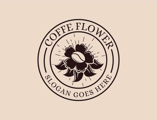 Insignia retro vintage emblema parche logotipo de flores y café