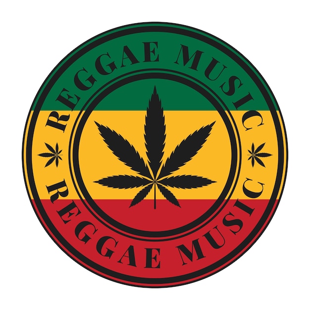 Insignia de sello redondo de Cannabis Reggae Music en la ilustración de vector de bandera Rasta