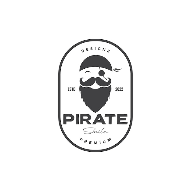Insignia sonrisa pirata con diseño de logotipo de barba vector gráfico símbolo icono ilustración idea creativa
