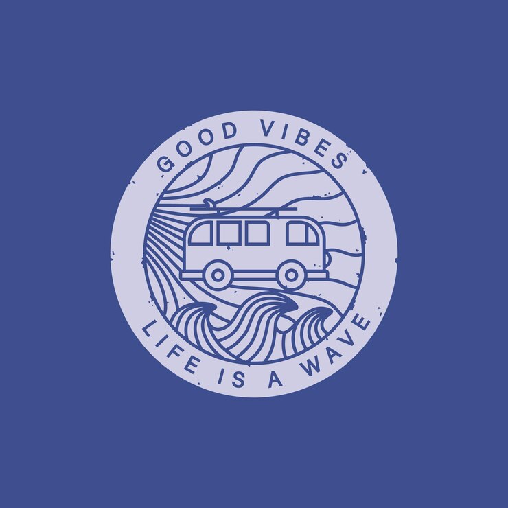 Vector insignia de surf retro con texto de ilustración de línea plantilla vectorial de diseño de tarjeta de pegatina de campamento de surf lindo