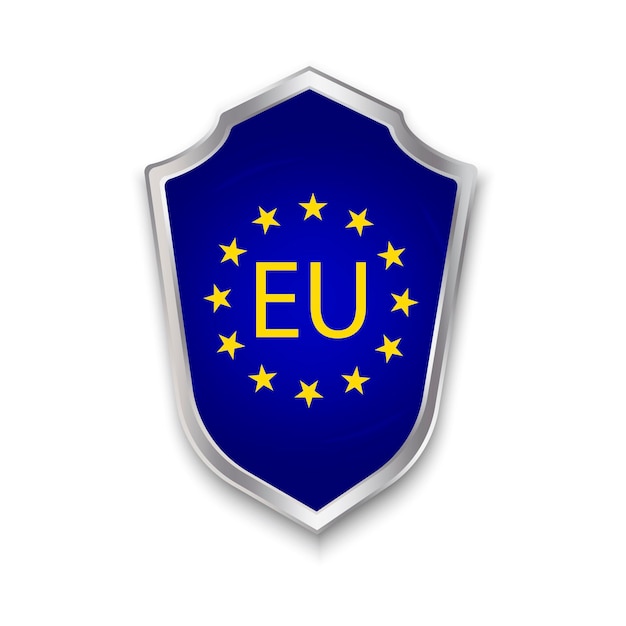 Insignia de la UE en el escudo Símbolo de la seguridad de los países Ilustración azul del patriotismo europeo