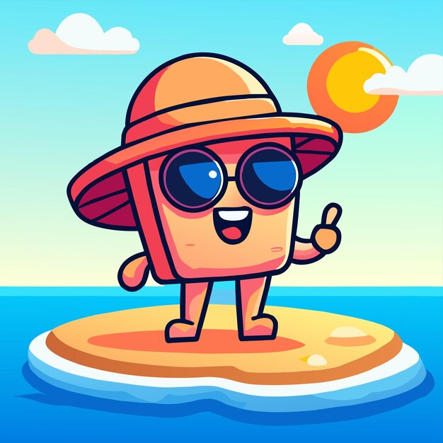 Vector insignia de vacaciones de playa de verano dibujada a mano plana elegante mascota icona de pegatina de dibujo de personajes de dibujos animados