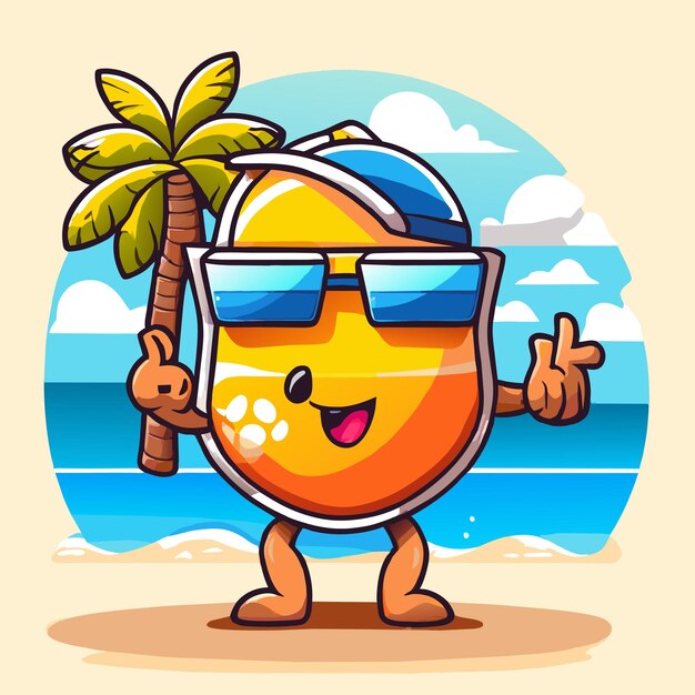 Vector insignia de vacaciones de playa de verano dibujada a mano plana elegante mascota icona de pegatina de dibujo de personajes de dibujos animados