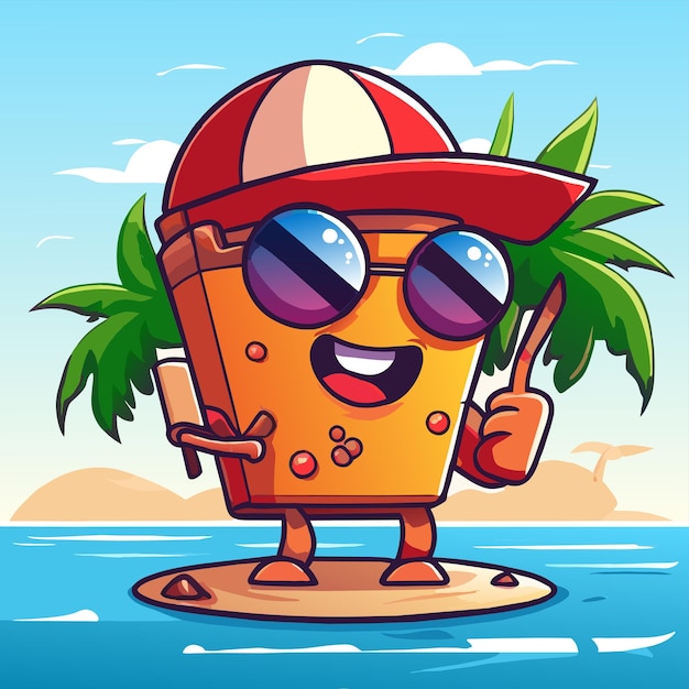 Vector insignia de vacaciones de playa de verano dibujada a mano plana elegante mascota icona de pegatina de dibujo de personajes de dibujos animados