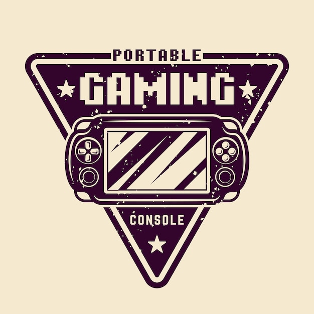 Insignia de vector de consola de juegos portátil, emblema o logotipo aislado ilustración