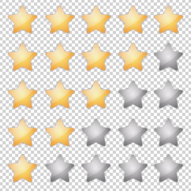 Insignia de vector de icono de calificación de 5 estrellas para infografía de sitio web o aplicación Revisión positiva establecida en fondo transparente comprobado Ilustración vectorial Archivo vectorial Eps 10