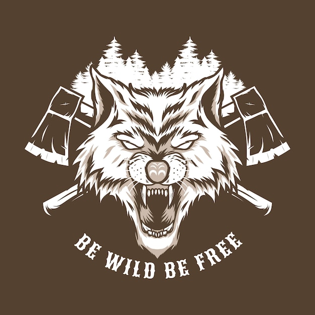 Insignia de vida silvestre con dibujo vectorial de lobo