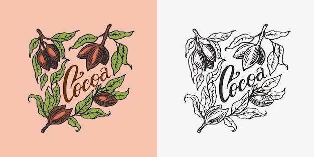 Insignia vintage de hojas de cacao o logotipo para tienda de tipografía de camisetas o letreros grabados a mano