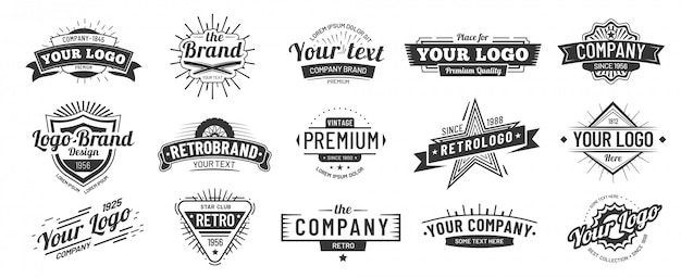 Vector insignia vintage insignias de logotipo de marca retro, etiqueta de empresa y conjunto de ilustración de vector de marco hipster
