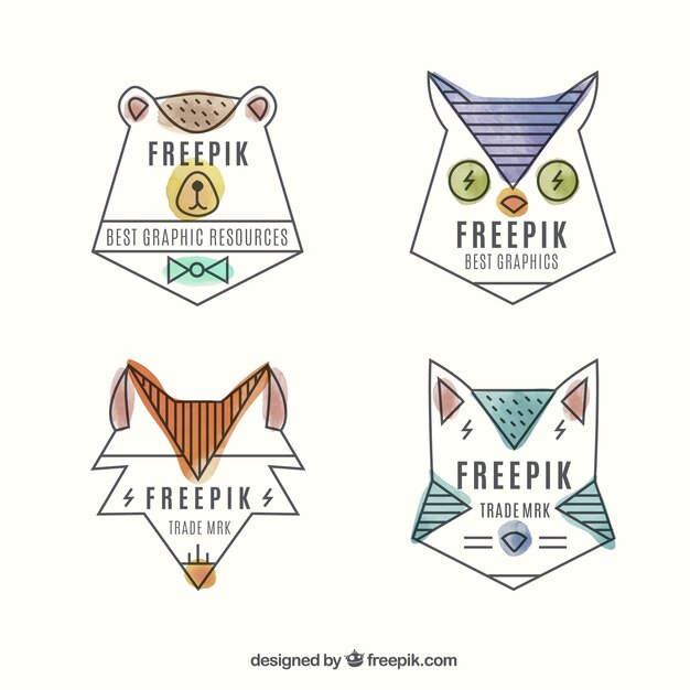 Insignias de acuarela de animales en estilo hipster