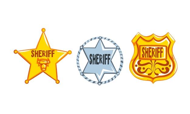 Las insignias del alguacil en plata y oro Las señales de la policía Ilustración vectorial al estilo de dibujos animados