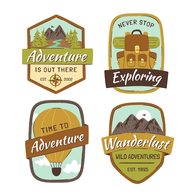 Insignias de aventura dibujadas a mano