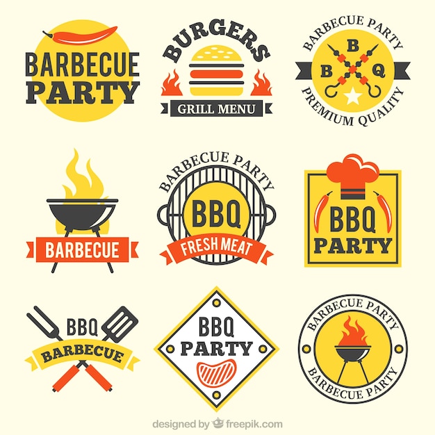 Insignias de barbacoa en diseño plano