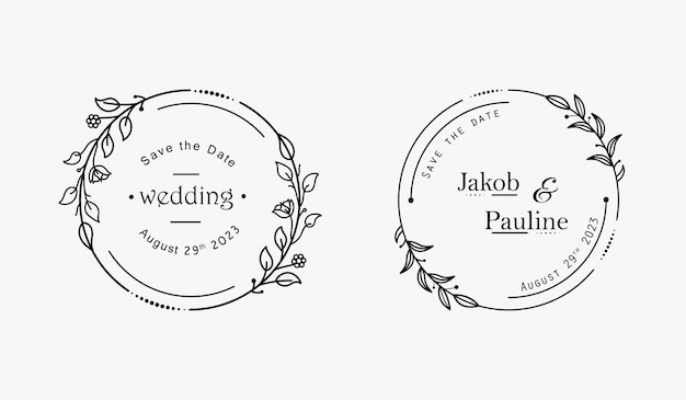Insignias de boda florales dibujadas a mano mínimas