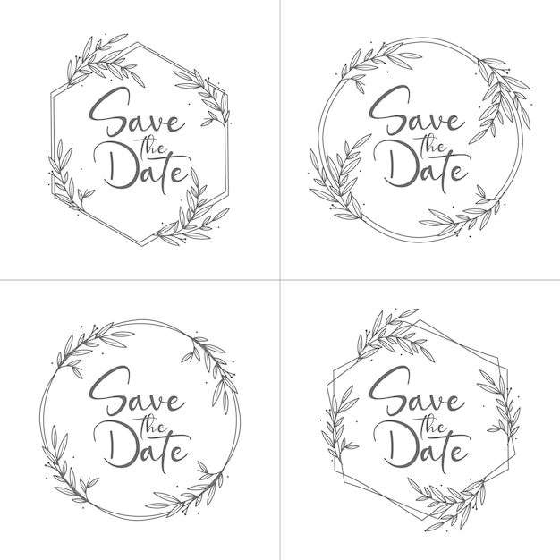 insignias de boda florales mínimas dibujadas a mano