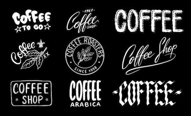 Insignias de café o emblemas para su tienda o paquete para ir y café arábica diseños simples listos para