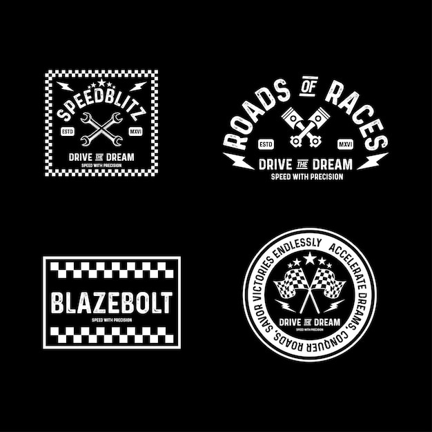Insignias de carreras de motocicletas emblemas de clubes diseño de camisetas Retro Racing Tipografía Gráficos
