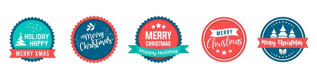 Insignias de celebración de Feliz Navidad y Feliz Año Nuevo Insignias de pegatinas de vacaciones con etiquetas de Navidad y Año Nuevo con cinta