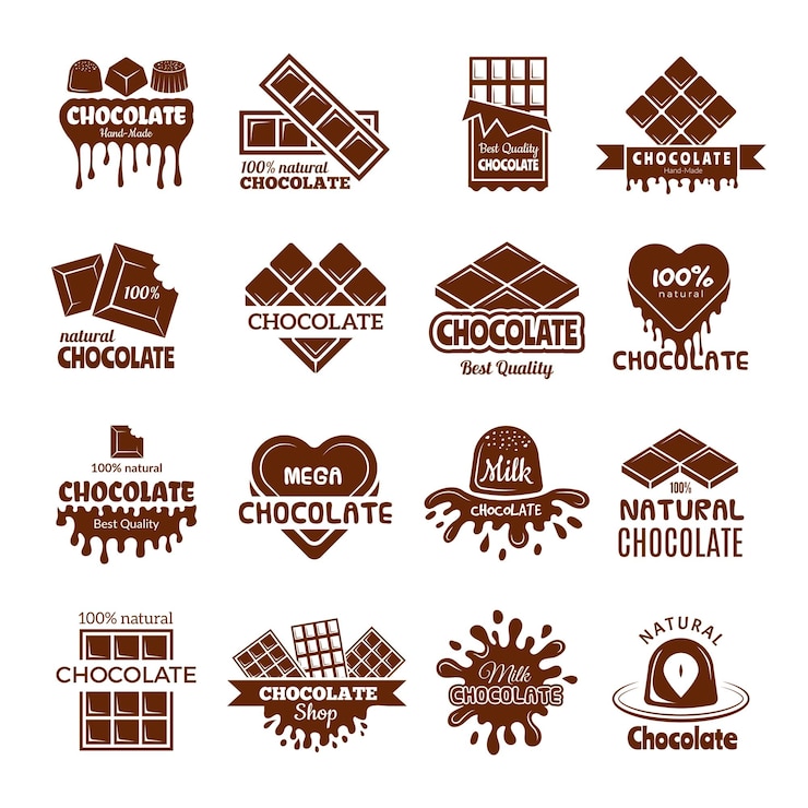 Vector insignias de chocolate diseño de logotipo para dulces frijoles de cacao postres símbolos de cocina conceptos vectoriales ilustración del logotipo del producto de chocolate