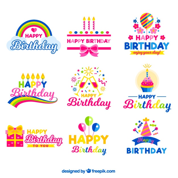 Insignias de cumpleaños alegres