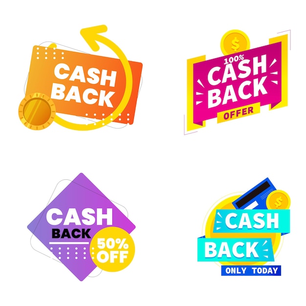 Las insignias de devolución de dinero son un conjunto de iconos planos de vector.