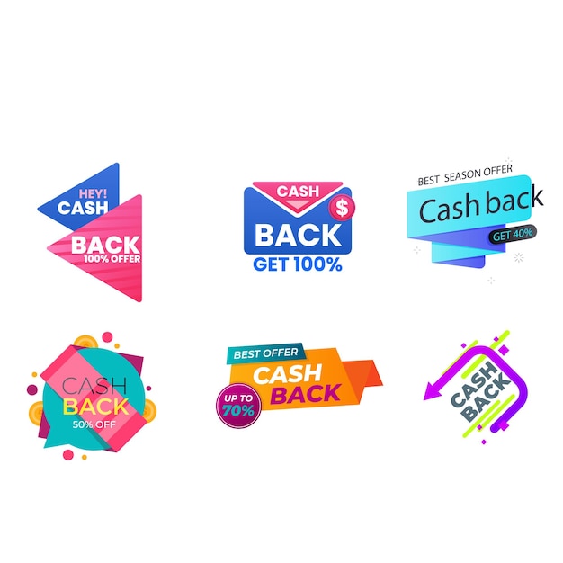 Las insignias de devolución de dinero son un conjunto de iconos planos de vector.