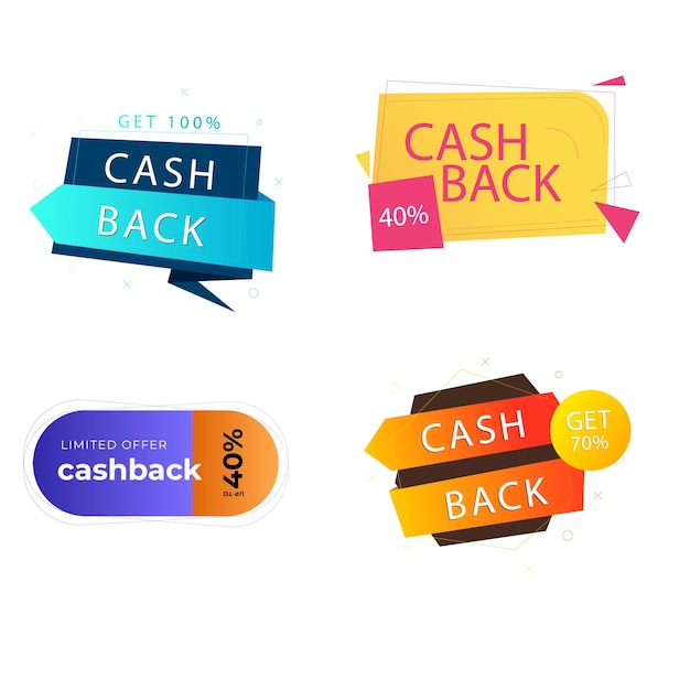Las insignias de devolución de dinero son un conjunto de iconos planos de vector.