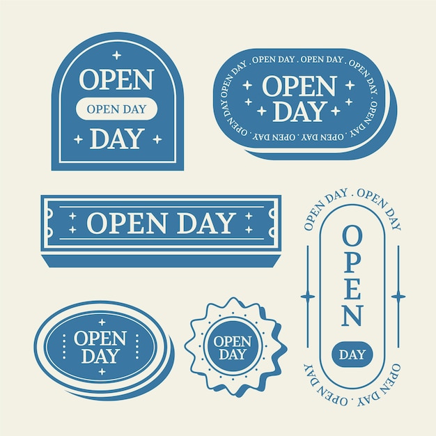 Vector insignias de día abierto de diseño plano