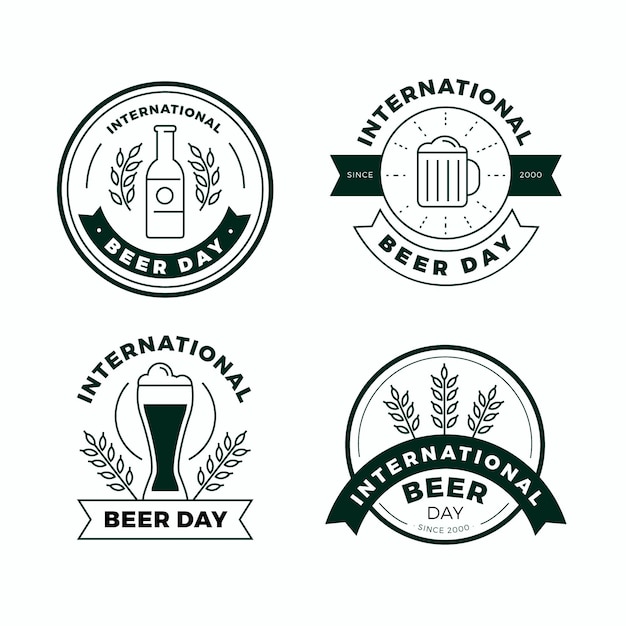 Insignias del día internacional de la cerveza de diseño plano