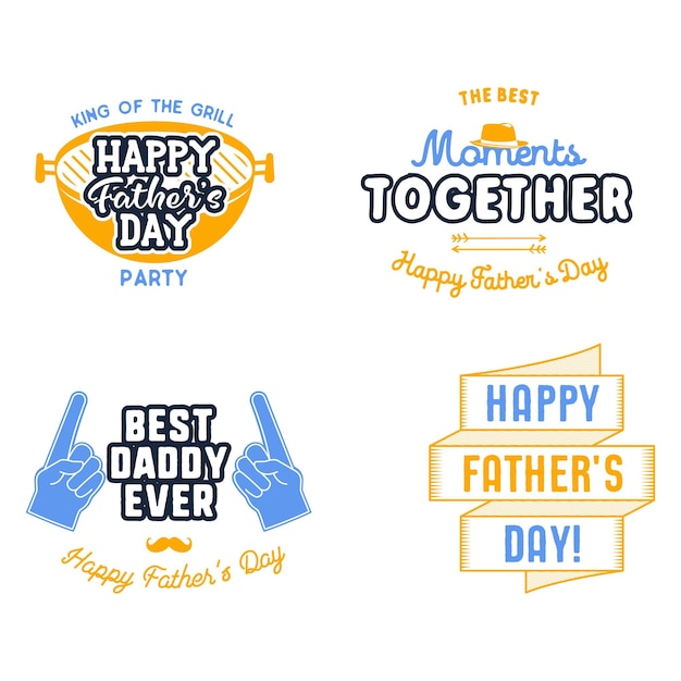 Vector insignias del día del padre diseños tipográficos para el día del padre con diferentes elementos sombrero bigote bueno para taza tarjeta de felicitación cartel banner camiseta impresión y regalo stock vector