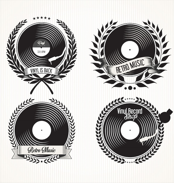 Vector insignias de discos de vinilo retro