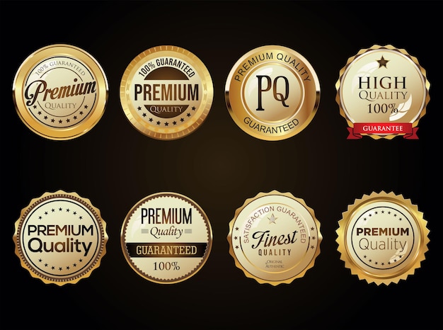 Insignias doradas de calidad premium aisladas en un vector de fondo negro